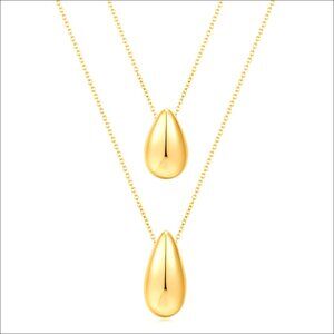 14k Gold Plated Layered Teardrop Pendant Necklace Adjustable Length